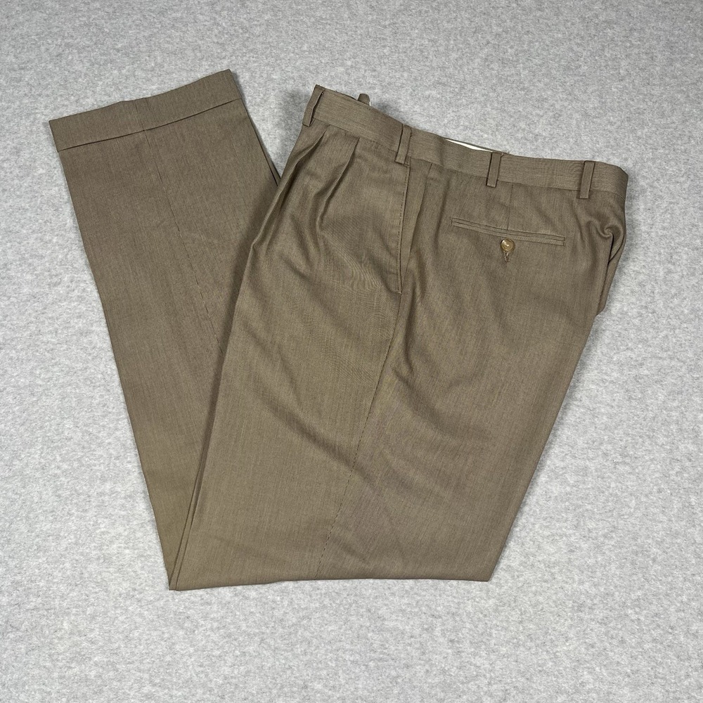 Ralph‎ Lauren Dress Pants Mens 36x34 Brown Polyester Blend Stretch Cuff Pleated